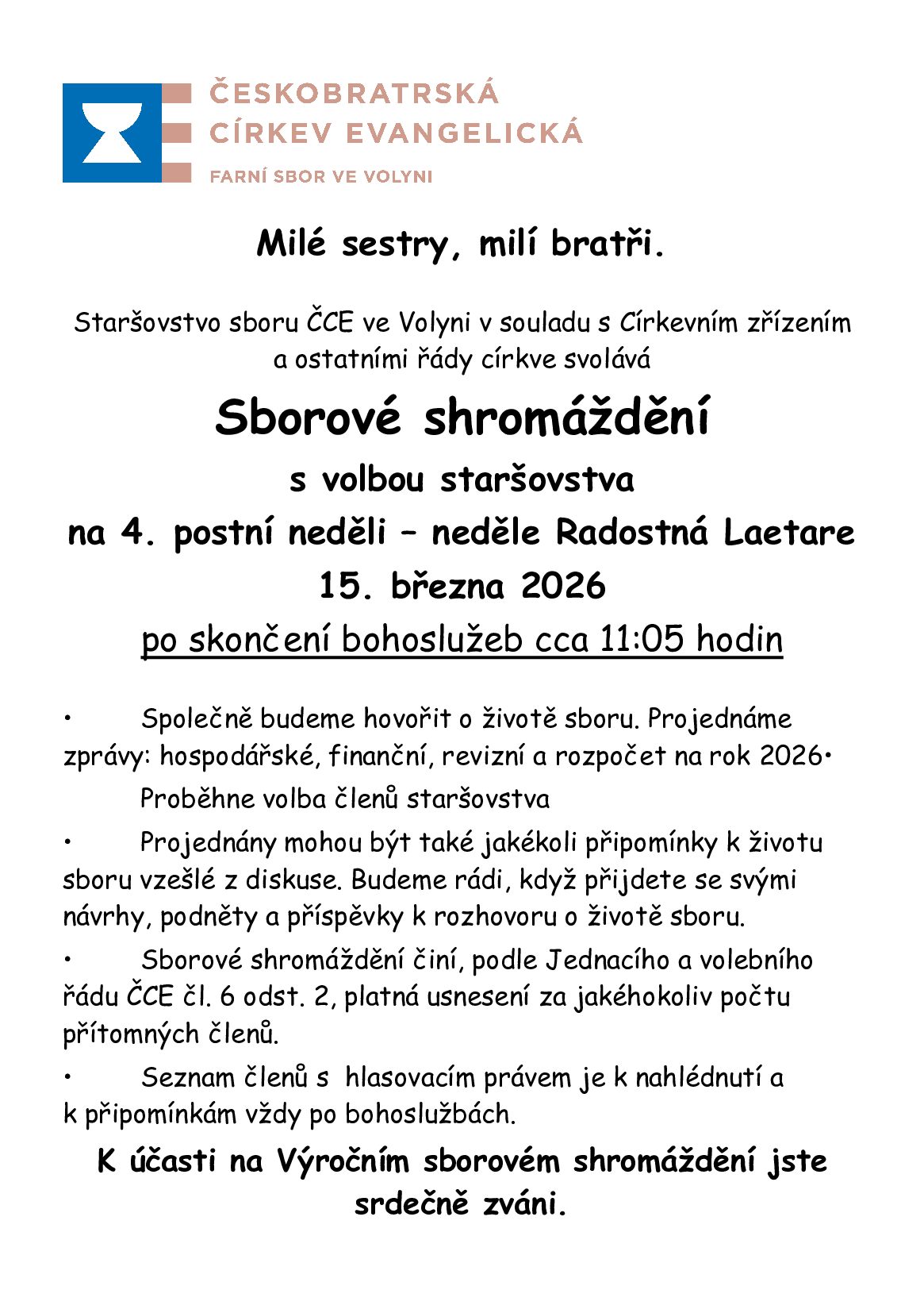 Pozvánka na Výroční sborové shromáždění